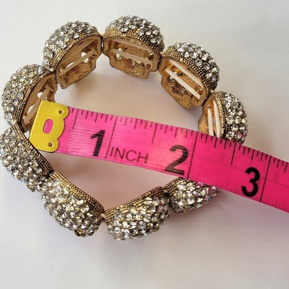 Gold Crystal Skull Bracelet Stretchy Skull Bracelet Halloween Bracelet - Picture 5 of 8